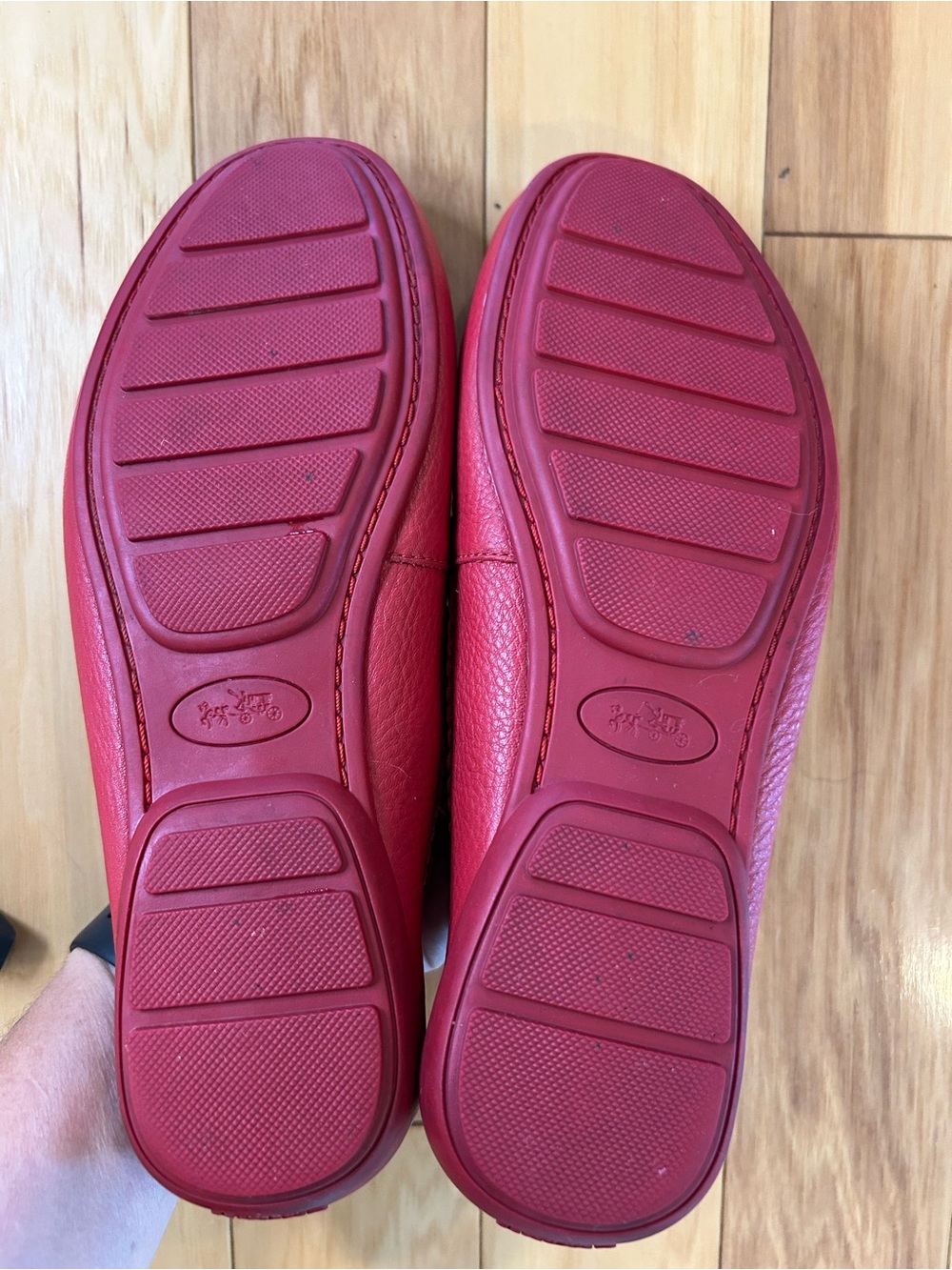 Coach Red Leather Tassel Driving Loafers - Picture 9 of 14